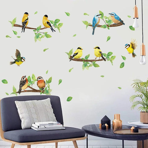 Robin Birds Wall Stickers, Tree Branch Wall Decals for Kids Bedroom and Living Room Nursery Art Decor