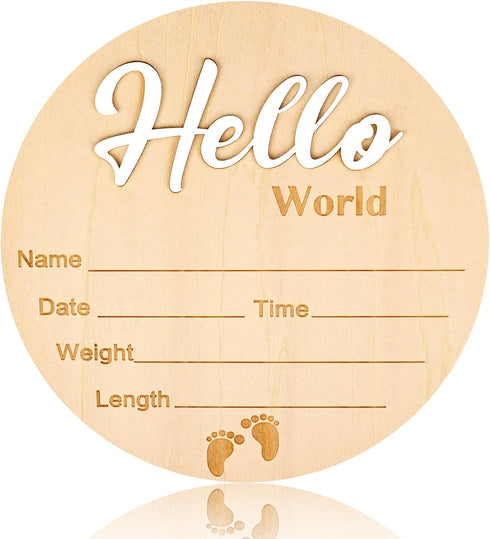 Lemicin Baby Birth Announcement Sign 5.9 Inch Hello World Newborn Name Wooden Plate