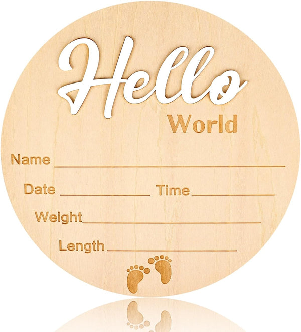 Lemicin Baby Birth Announcement Sign 5.9 Inch Hello World Newborn Name Wooden Plate
