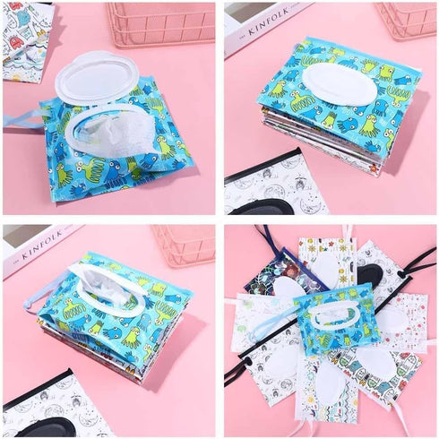 Tangseajiao 2 Pcs Protable Reusable Wipes Pouch, Travel Wipes Case, Baby Wipes Case, With Zipper and Oval Opening