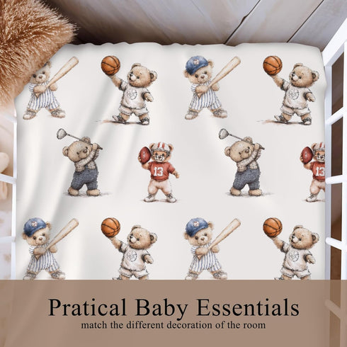 Wicbfdfv 28x52 Inch Cute Sport Bears Golf Baseball Basketball Fitted Baby Crib Sheet for Boys Girls Sports Lover Gift