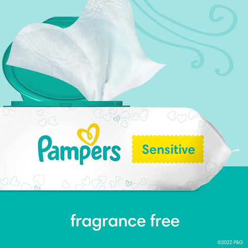 1 (56 Pampers Sensitive Baby Wipes, Water Based, Hypoallergenic and Unscented, Flip-Top Wipes Total)
