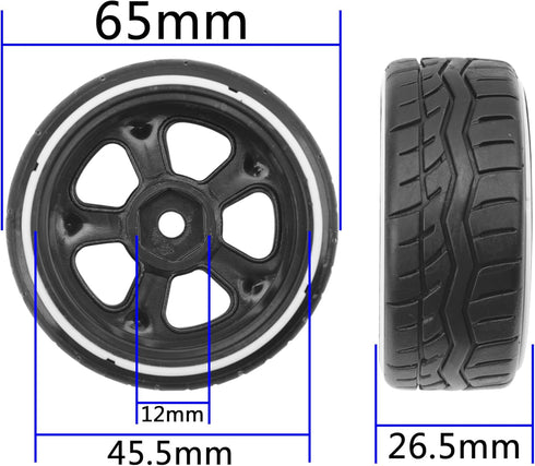 1/10 RC Hard Plastic Drift Tires & Wheel Rims, 12mm Hex Compatible with HSP 94123 Tamiya TT01 TT02 Kyosho Traxxas