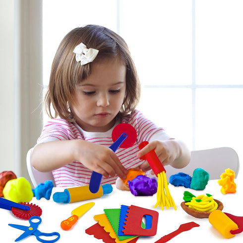 9 Set Dough Play Tool Kit for Kids, PCS Basic Dough Starter with Pizza Cutter, Safety Scissors, Rolling Pin, Roller