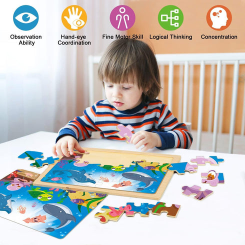 Wooden Puzzles for Kids Ages 4-6, 6 Packs 30 PCs Jigsaw Puzzles for Learning Educational Toys for Boys and Girls