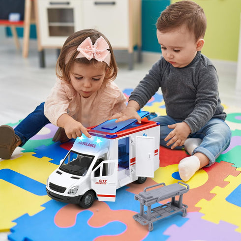 3-5 4 Sets 3 4 Toy Ambulance Boys Age With Different Flashing Lights & Sound, Back And Side Doors Open Friction-Powered