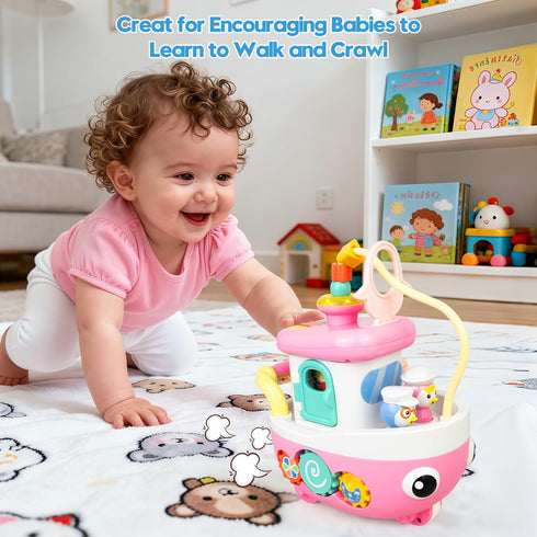 1+ 9-in-1 1st 1+ Love&Mini Toys for Year Old Girls - Baby Boat Musical Toys Music and Sound, First Christmas Birthday