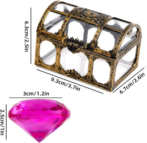 Diving Gem Pool Toys Sand Toys, 14 Color Diamond Treasure Chest Summer Swimming Gems Pirate Diving Toy Set