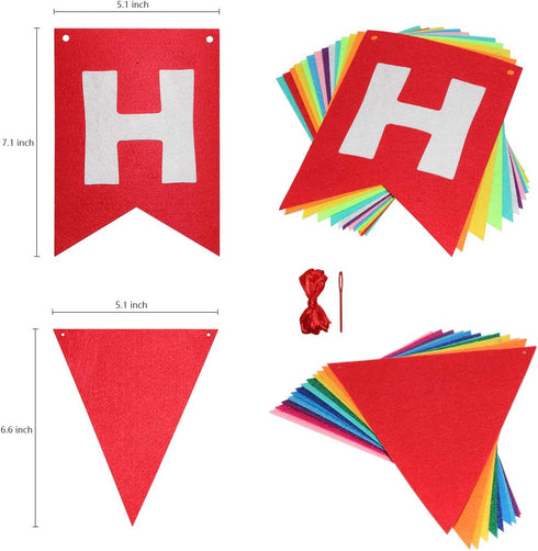 Colorful Happy Birthday Banner, Rainbow Sign, Felt Bunting for Birthday Party Supplies for Girls and Boys