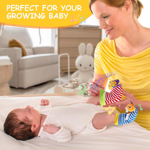 Baby Wrist Rattle Socks and Foot Finder Set, Rattles Toys for 0-12 Months, Newborn Hand & Foot Toys