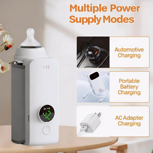 Portable Baby Bottle Warmer for Travel, Fast Heating & Precise Temp Control, Cordless Rechargeable Milk Warmer with LED