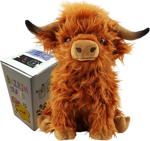 Stuffed Animals Highland Cows, 11 inches Cute Fluffy Cattle Dolls for Baby Kids Girls Boys