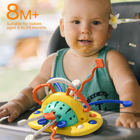 High Chair Toys with Suction Cup, Montessori Toys for 1 Year Old,Sensory Toys for Fine Motor Skills,Food Grade Silicone Pull String Activity Toy Gift for Baby Infant Toddlers