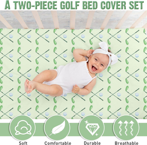 2 Pack 52'' 28'' Set CroBlissful Golf Baby Crib Fitted Sheet x Stretchy Neutral Fitted Crib Mattress Sheet Baby Bedding