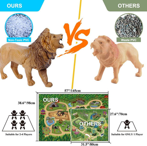 12 57x38.6 Playset Mini Tudou Pcs Safari Animals Figures Toys w/ Large Activity Play Mat, Realistic Jumbo Jungle Wild