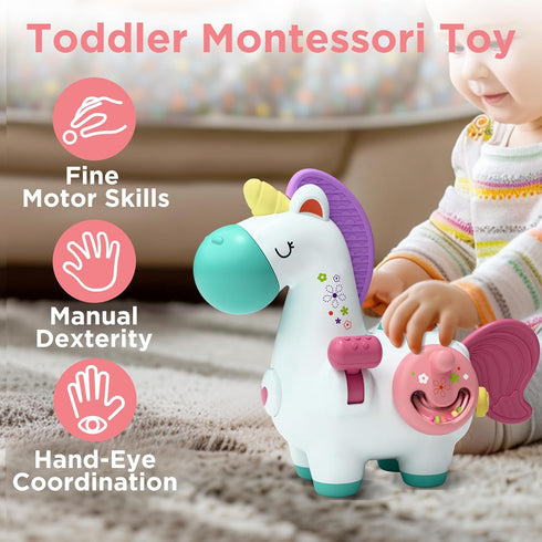 1 6-9-12-18 2 3 iPlay, iLearn Baby Unicorn Activity Cube, Infant Busy Cube Montessori Toy for Year Old, Babies Carseat