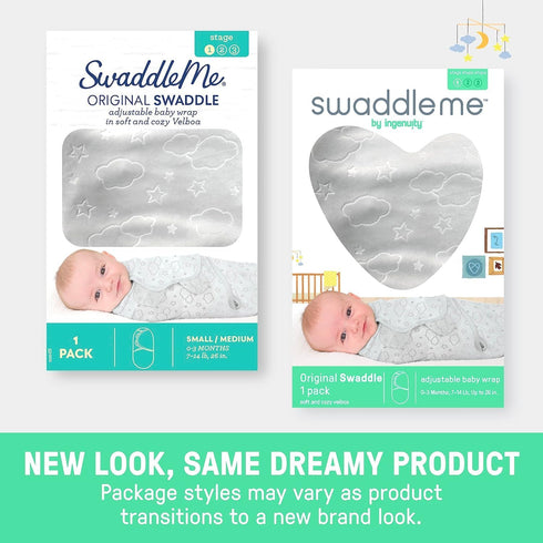 100% 0-3 3-Pack SwaddleMe by Ingenuity Original Swaddle, Cotton, Improves Sleep & Calms Startle Reflex, Months