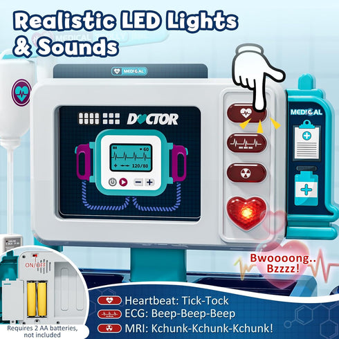 3-5, Set, 3 4 5 Lehoo Castle Doctor Kit for Toddlers Kids Doctors Play Mobile Cart with Lights and Sound, Pretend Play