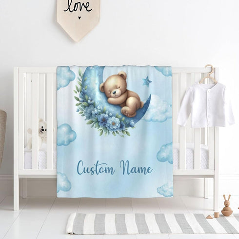 Personalized Baby Blanket for Boys Girls Bear Custom Baby Blanket with Name for Newborn Toddler Kids Unique Gifts