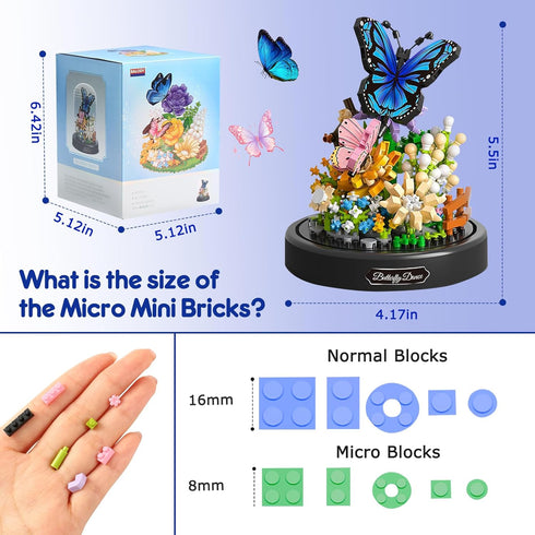 2 Pack Sets Set, VZZNN Flower Bouquet Building with LED Lighting,Animals Flowers Botanical Collection Mini Building