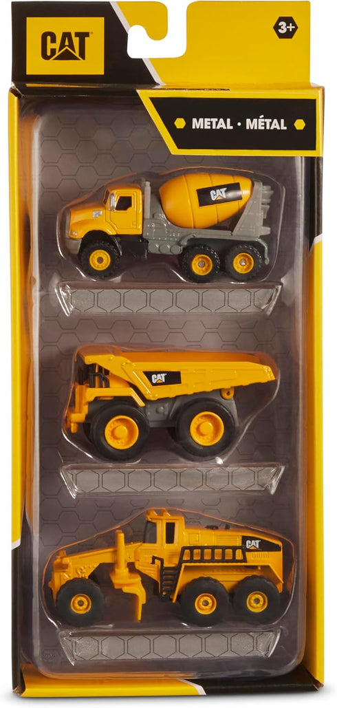 CAT Construction Toys, Die Cast Metal 3 Pack Vehicles - Dump Truck, Cement Mixer, Grader for Ages 3+