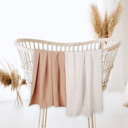 2Pack(Caramel) lulumoon Muslin Swaddle Blanket Baby - Cotton Swaddling Blanket Soft Baby Receiving Blankets Neutral