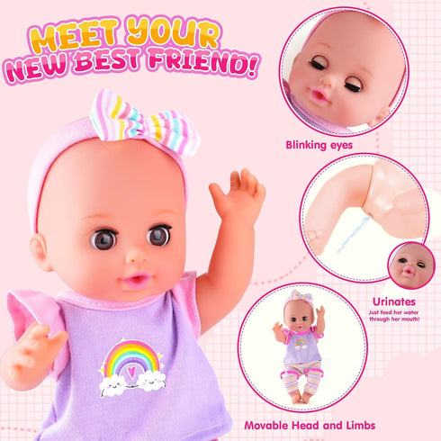 Set, Set 3-5 6-12, Playset, 5 Toy(Backpack) AuntyFey Baby Doll with Accessories Baby Dolls for Toddler Girls Baby Doll