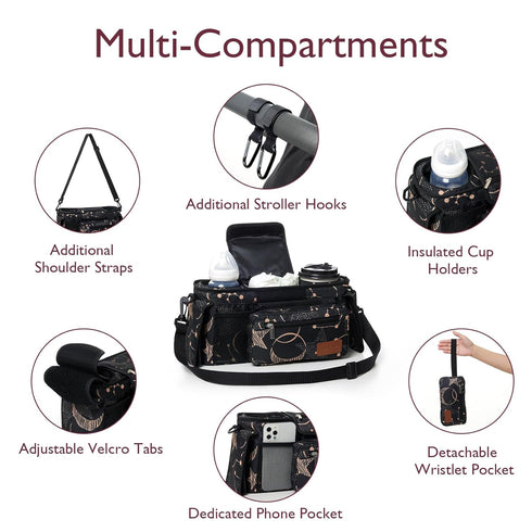 Momcozy Universal Baby Stroller Organizer - 2 Insulated Cup Holders, Detachable Pocket, Adjustable Strap