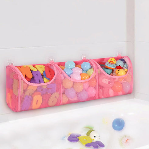 Bath Toy Storage, Large Capacity 3 Compartments Organizer for Kids Baby Bathroom Toy - Pink