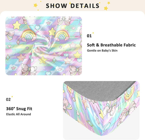 miaozhen 1 Pack 52x28 Cotton Crib Sheets for Baby Boys Girls Soft Comfy Bow Star Cartoon Crib Mattress Sheet