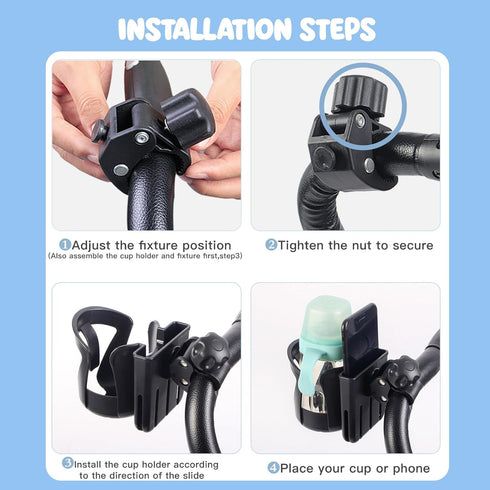 LAIFILI 2-in-1 360Rotatable Stroller Cup Holder with Phone Holder, Bike Cup Holder, Universal Cup Holder for Uppababy