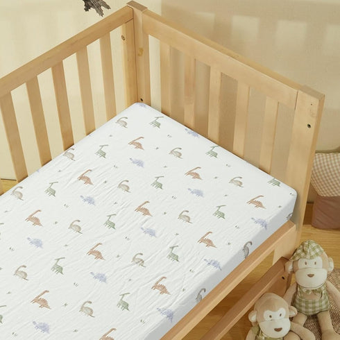 100% Cotton Jersey Knitted Muslin Crib Sheets for Boys and Toddler, Soft Breathable Snug Fit, Machine Washable, Dino