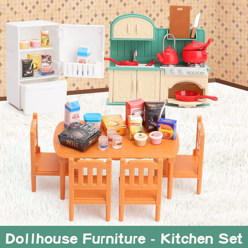 Dollhouse Furniture Set for Kids, Miniature Doll House Accessories for Boys Girls & Toddlers Age 3+
