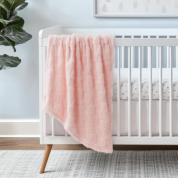Checkered Baby Blankets Double-Sided Fleece Plush Baby Blankets for Girls, Lightweight Soft