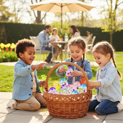 Holydeck 24 Pack Prefilled Easter Eggs with Sticky Hand Toys for Kids Girls Boys Easter Basket Stuffers Party Favors