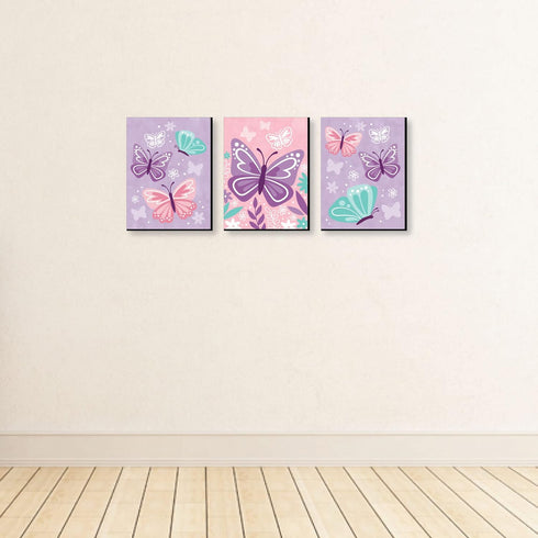 7.5 10 inches Set 3 Big Dot of Happiness Beautiful Butterfly - Floral Nursery Wall Art and Kids Room Decor - x