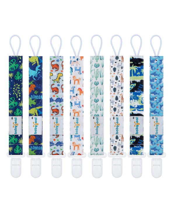 babygoal Aniaml Neutral Pacifier Clips, 8 Pack Binky Paci Holder Clips Fits