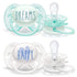 0-6 4 Pack, SCF222/43 Philips AVENT Ultra Soft Pacifier Months, Dreams and Happy Designs, White/Green