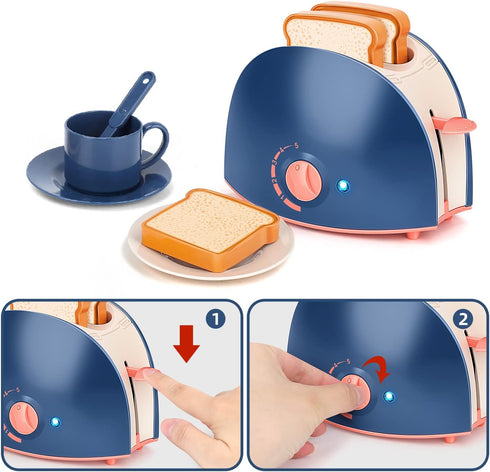 Pretend Play Kitchen Appliances Toy Set with Coffee Maker, Blender, Mixer, Toaster - Realistic Light & Sounds for Kids