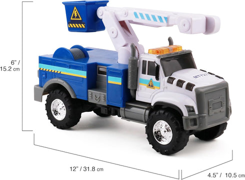 12" 3+ Mighty Fleet Rescue Force Tough Cab Cherry Picker Toy Truck - Realistic Lights & Sounds, Movable Cherry Picker