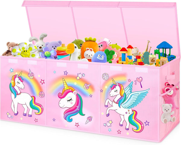 Extra Large Toy Chest - Collapsible Sturdy Toy Storage Organizer with Lids, 40"X14"X16" for Kids