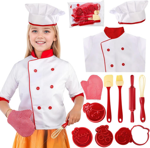 Noamus 11 Pcs Kid Chef Role Play Costume Set, Pretend Chef Outfit