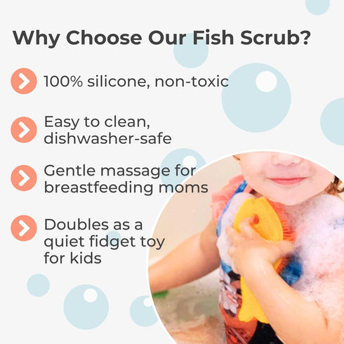 Innobaby Aqua Green Silicone Fish Bath Scrub - Sensory Fun for Babies