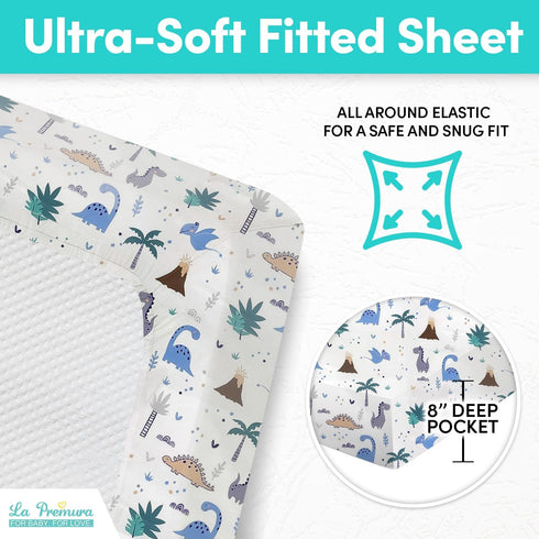 Set 3 Set, La Premura Baby Crib Bedding for Boys Dinosaur Piece Standard Size Nursery Crib Comforter Grey/Blue - Unisex