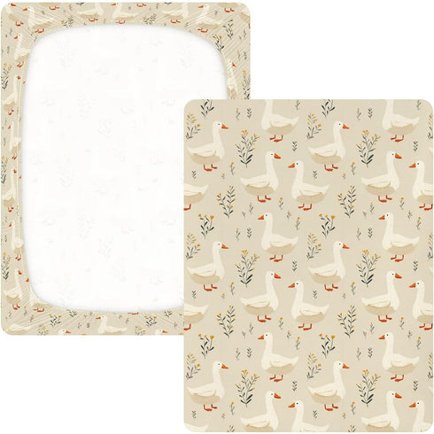 miaozhen 1 Pack 52x28 Cotton Baby Crib Sheets Comfy Breathable Cute Cartoon Garden Gooses Beige Unisex Child Crib