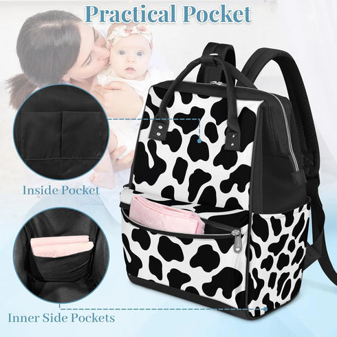 Honeybaby Backpack 19L Diaper Bag for Mom & Dad Cow Print Style Large Diaper Bag Tote with Multi-Pocket, Portable