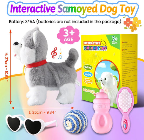 Marsjoy Husky Walking Barking Dog for Kids Interactive Musical Puppy Robot Repeats What You Say, Realistic Licking
