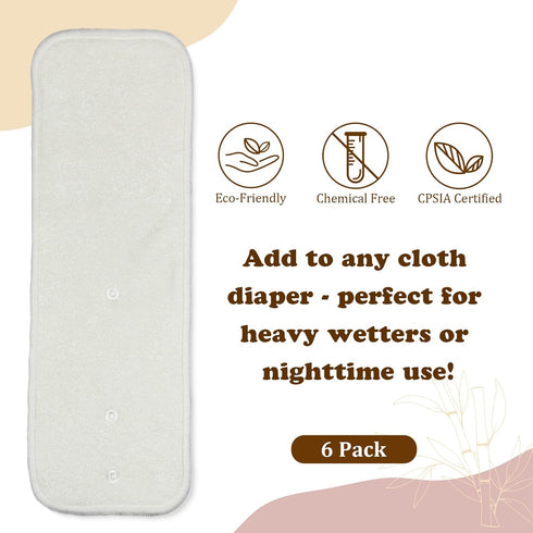 5-Layer Diaper(6 Pack) Mama Koala Natural Baby Cloth Diaper Inserts with Snaps, Adjustable and Reusable for Any Baby