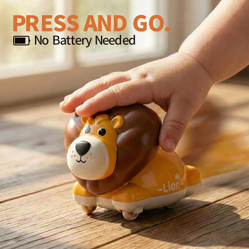 STACTCUTE 6pcs 1-3, 6-12-18 1st Press and Go Animal Toy Cars for Toddlers Baby Push Go Battery-Free Long-Distance