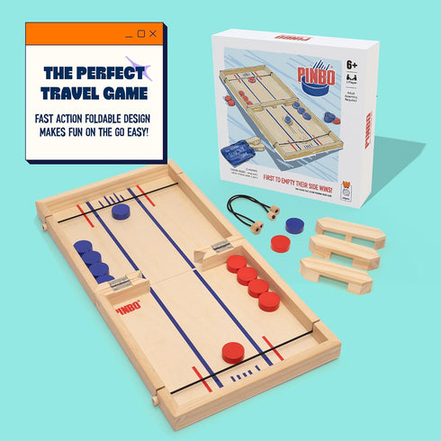 (18") 2 Pinbo Sling Puck Game Premium Wooden Foldable Board | Player Tabletop Game for Adults & Kids | Travel Friendly